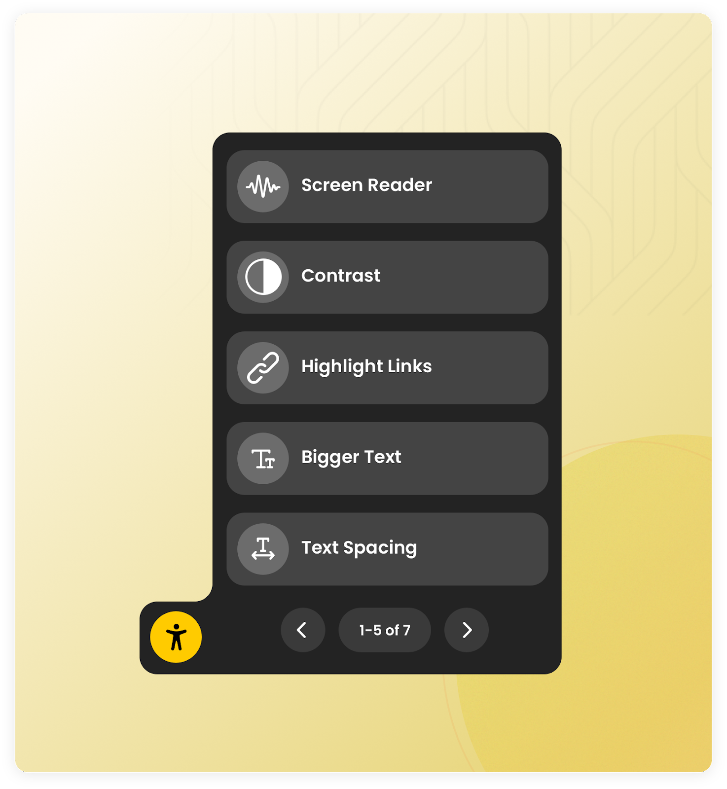 Astral Accessibility widget showing screen reader, contrast, highlight links, bigger text, and text spacing options